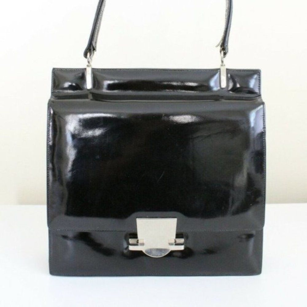 Vintage Top Handle Structured Bag Black Patent Leather